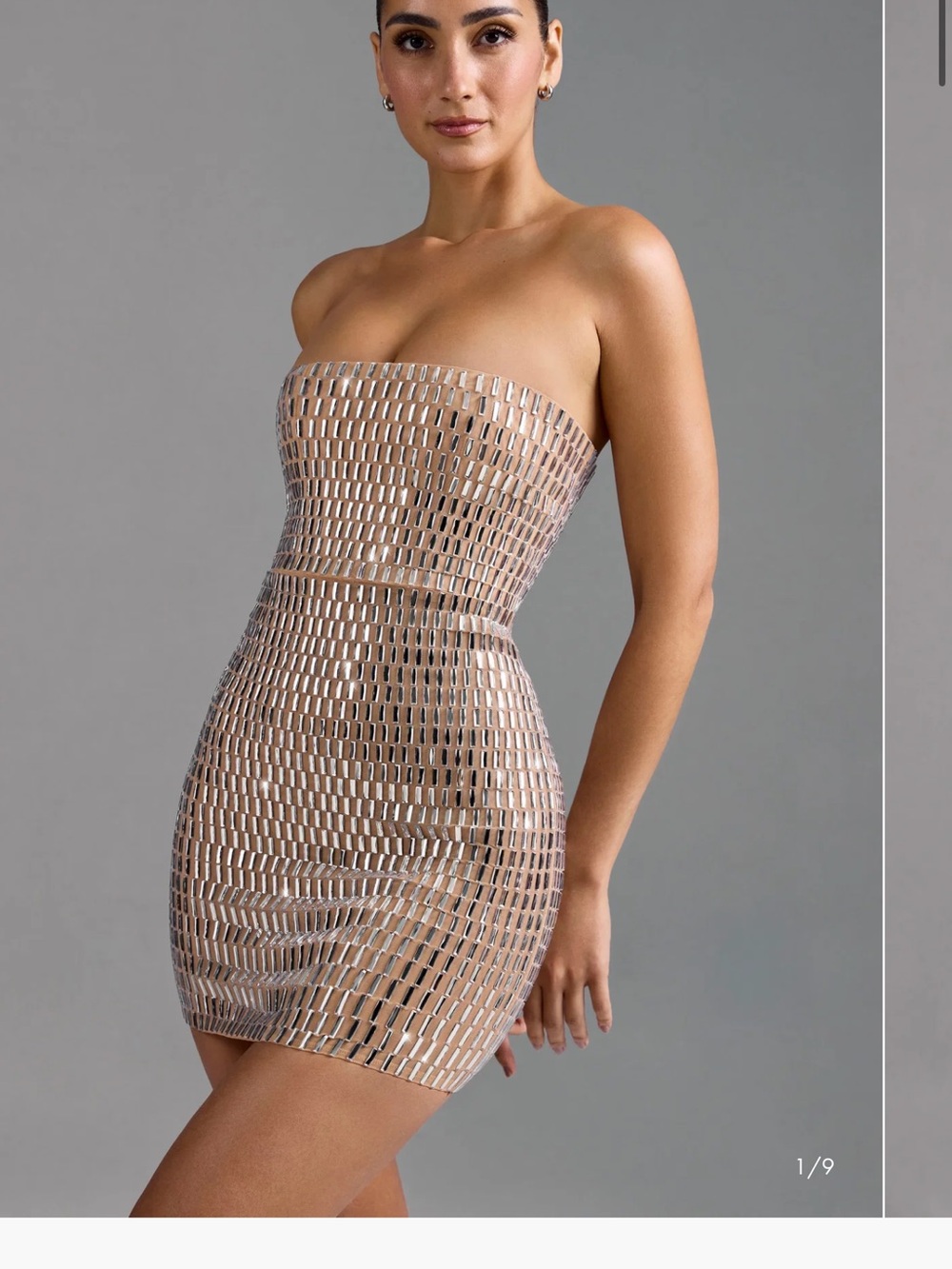 Oh Polly Aurora Nude Embellished Mini Dress